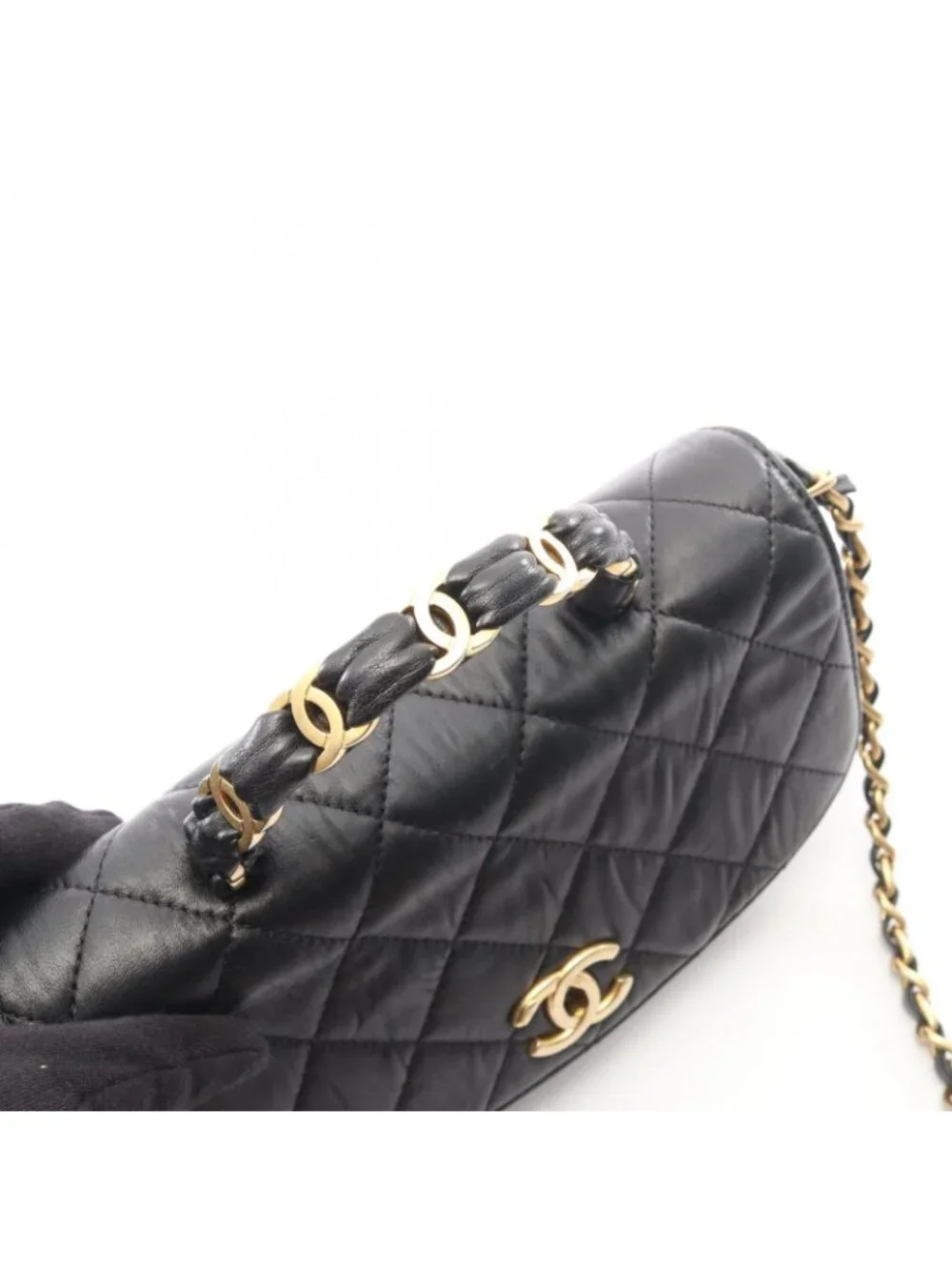 Chanel Shoulder Bag Quilted Top Handle Black Leather Top Small Flap